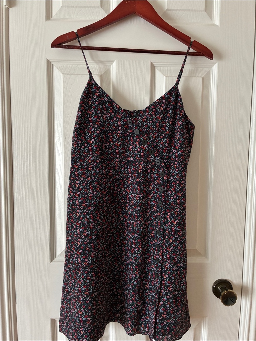 Madewell Black Floral Slip Dress with Pink, Red & Blue Blooms